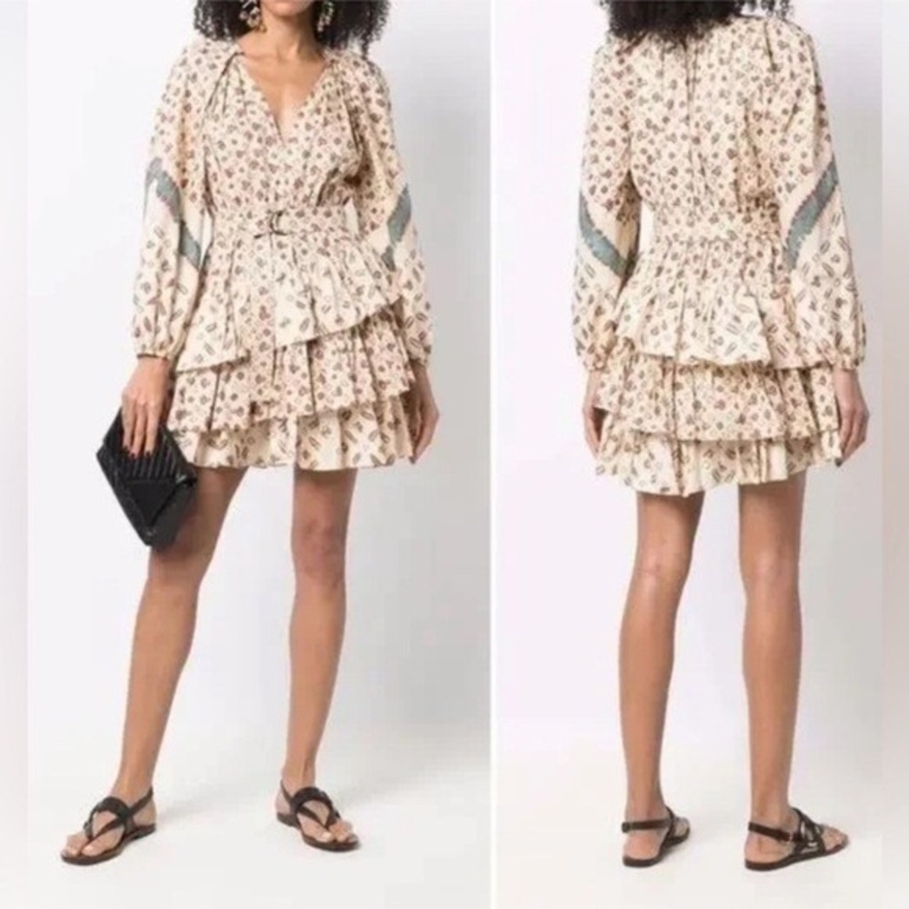 ULLA JOHNSON Miranda Mini Belted Tiered Dress Sz US 4 - Picture 2 of 14